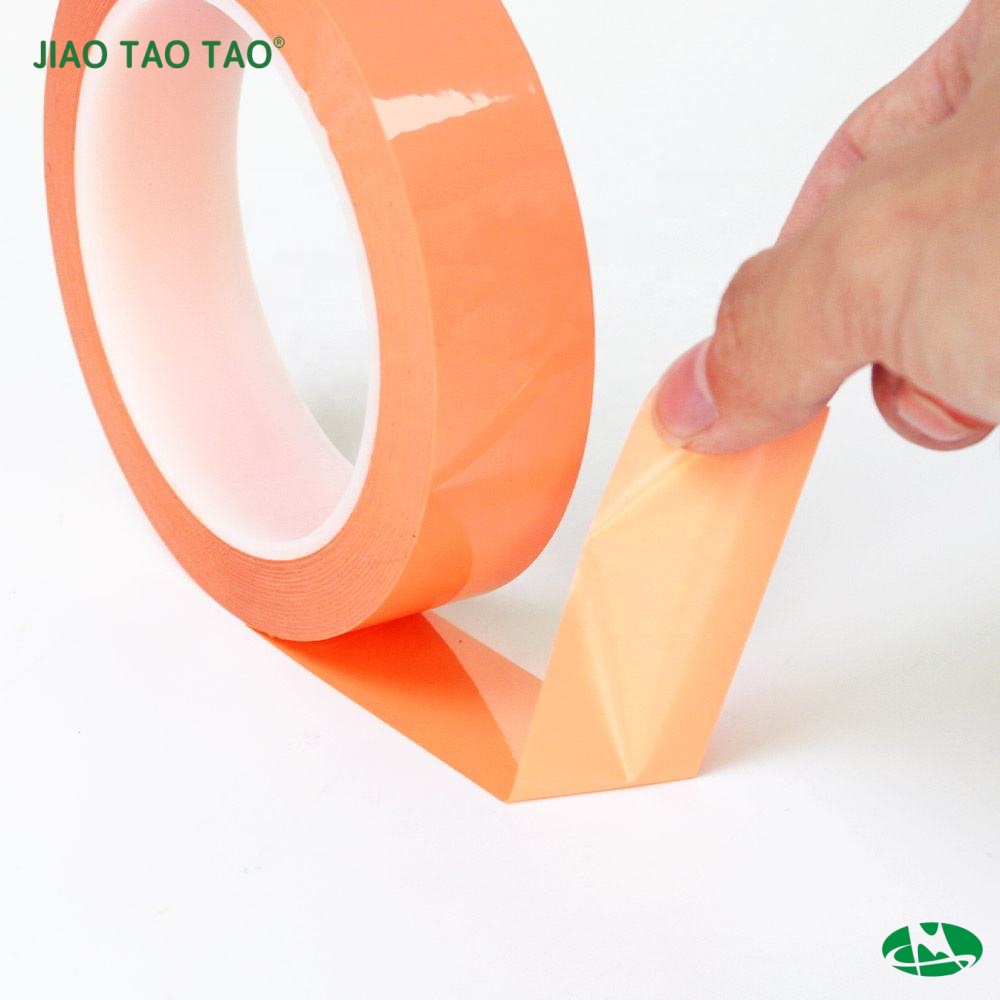 Orange PET tape roll showing orange polyester film backing acrylic adhesive EV high voltage harness insulation safety marking